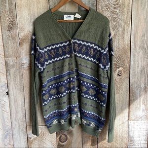 Northern Reflections Hunter Green Owl Cardigan LG